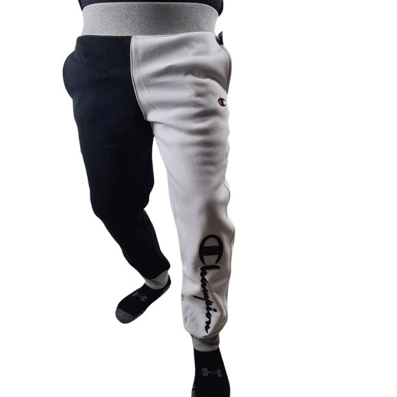 Champion Men's Reverse Weave Joggers Fleece Black White - Picture 3 of 15